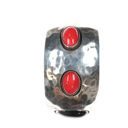 6.12" 1980's J Wright Southwestern modernist sterling onyx/red jasper cuff bracelet - Estate Fresh Austin