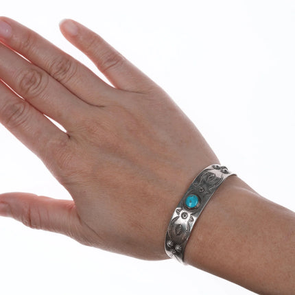 6.12" 30's-40's Hand Stamped Navajo Fred Harvey Sterling turquoise Cuff bracelet - Estate Fresh Austin
