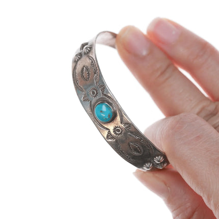 6.12" 30's-40's Hand Stamped Navajo Fred Harvey Sterling turquoise Cuff bracelet - Estate Fresh Austin