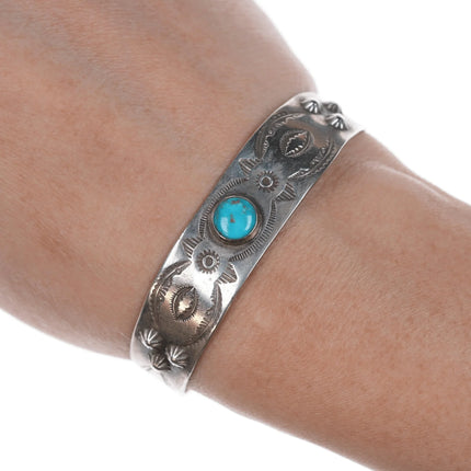 6.12" 30's-40's Hand Stamped Navajo Fred Harvey Sterling turquoise Cuff bracelet - Estate Fresh Austin