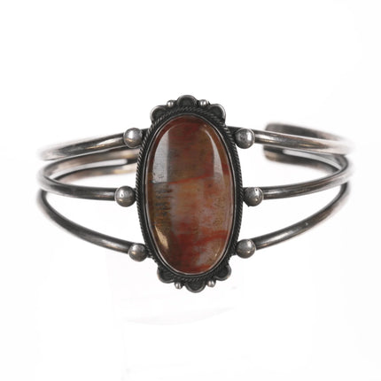 6.12" 30's-40's Native American silver petrified wood cuff bracelet - Estate Fresh Austin