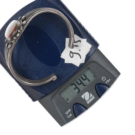 6.12" 30's-40's Native American silver petrified wood cuff bracelet - Estate Fresh Austin