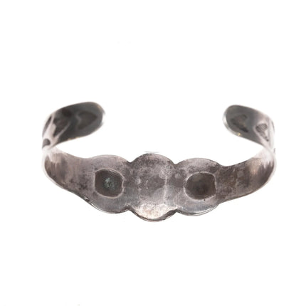 6.12" 30's-40's Navajo Hand stamped silver thunderbird cuff bracelet turquoise - Estate Fresh Austin