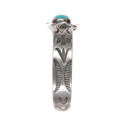 6.12" 30's-40's Navajo Hand stamped silver thunderbird cuff bracelet turquoise - Estate Fresh Austin