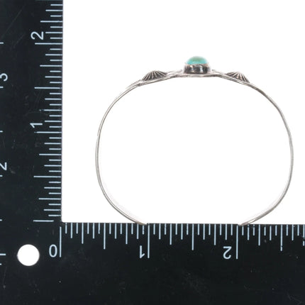 6.12" 30's-40's Navajo Hand stamped silver thunderbird cuff bracelet turquoise - Estate Fresh Austin