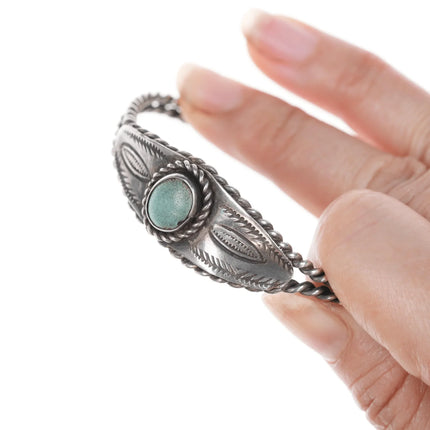 6.12" 30's-40's Navajo Silver twisted wire hand stamped cuff bracelet with turquoise - Estate Fresh Austin