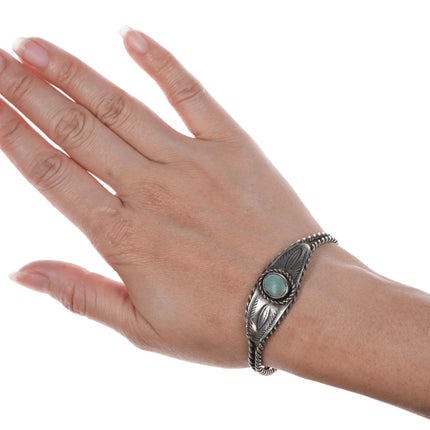 6.12" 30's-40's Navajo Silver twisted wire hand stamped cuff bracelet with turquoise - Estate Fresh Austin