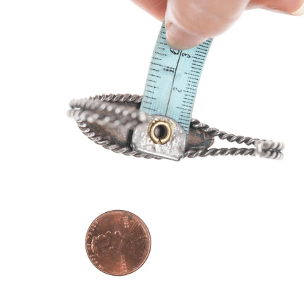 6.12" 30's-40's Navajo Silver twisted wire hand stamped cuff bracelet with turquoise - Estate Fresh Austin