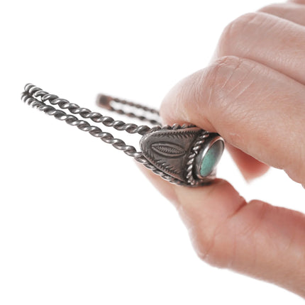 6.12" 30's-40's Navajo Silver twisted wire hand stamped cuff bracelet with turquoise - Estate Fresh Austin