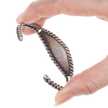 6.12" 30's-40's Navajo Silver twisted wire hand stamped cuff bracelet with turquoise - Estate Fresh Austin