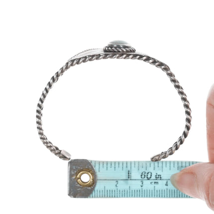 6.12" 30's-40's Navajo Silver twisted wire hand stamped cuff bracelet with turquoise - Estate Fresh Austin