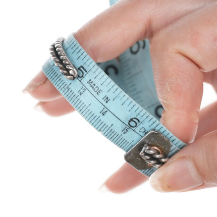 6.12" 30's-40's Navajo Silver twisted wire hand stamped cuff bracelet with turquoise - Estate Fresh Austin