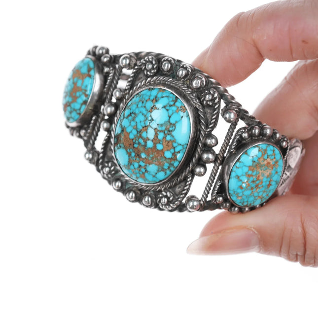 6.12" 30's-40's Navajo Snake stamped High grade turquoise cuff bracelet - Estate Fresh Austin