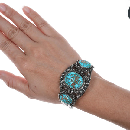 6.12" 30's-40's Navajo Snake stamped High grade turquoise cuff bracelet - Estate Fresh Austin