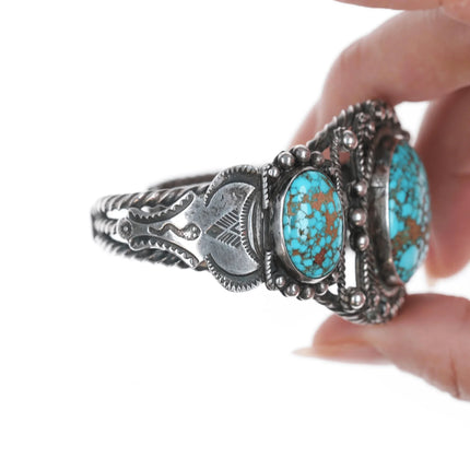 6.12" 30's-40's Navajo Snake stamped High grade turquoise cuff bracelet - Estate Fresh Austin