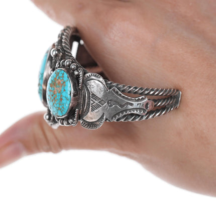 6.12" 30's-40's Navajo Snake stamped High grade turquoise cuff bracelet - Estate Fresh Austin