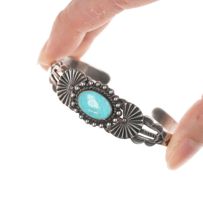 6.12" 40's-50's Navajo curio Silver and turquoise cuff bracelet - Estate Fresh Austin