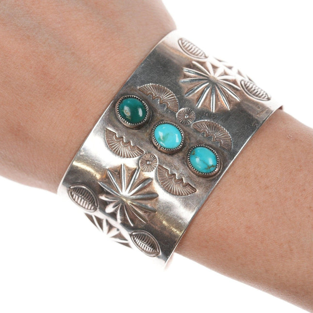 6 1/8" 40's - 50's Navajo stamped silver and turquoise bracelet - Estate Fresh Austin