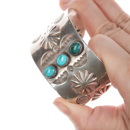 6.12" 40's-50's Navajo stamped silver and turquoise bracelet - Estate Fresh Austin