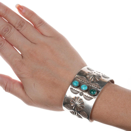 6.12" 40's-50's Navajo stamped silver and turquoise bracelet - Estate Fresh Austin