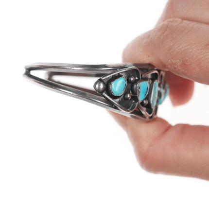 6.12" 50's-60's Native American silver turquoise row cuff bracelet - Estate Fresh Austin