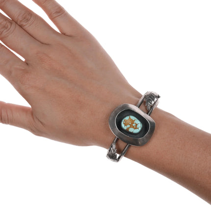 6.12" 50's-60's Vintage #8 turquoise Native American sterling cuff bracelet - Estate Fresh Austin