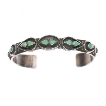 6.12" 50's-60's Zuni silver row cuff bracelet with turquoise - Estate Fresh Austin