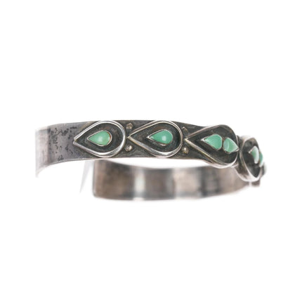 6.12" 50's-60's Zuni silver row cuff bracelet with turquoise - Estate Fresh Austin