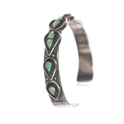 6.12" 50's-60's Zuni silver row cuff bracelet with turquoise - Estate Fresh Austin