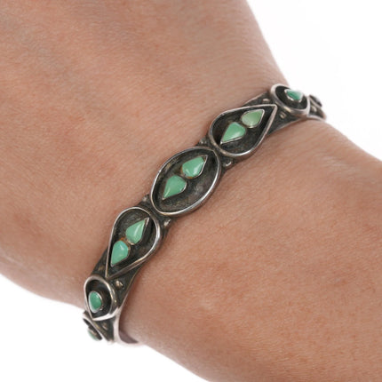 6.12" 50's-60's Zuni silver row cuff bracelet with turquoise - Estate Fresh Austin