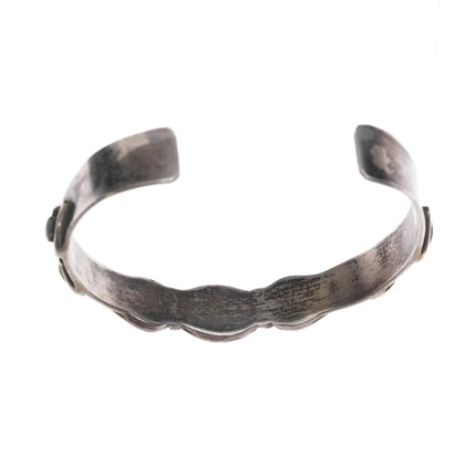 6.12" 50's-60's Zuni silver row cuff bracelet with turquoise - Estate Fresh Austin