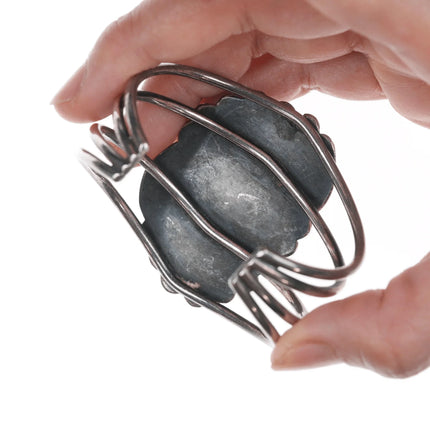 6.12" 60's Navajo silver cuff bracelet with turquoise - Estate Fresh Austin