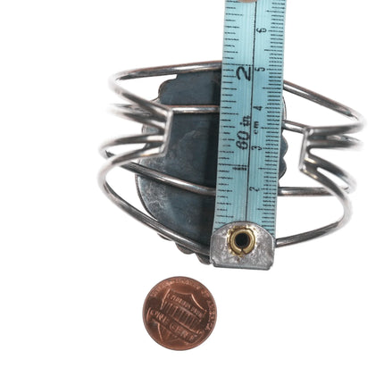 6.12" 60's Navajo silver cuff bracelet with turquoise - Estate Fresh Austin