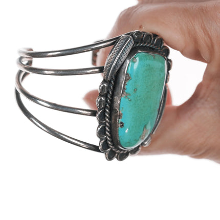 6.12" 60's Navajo silver cuff bracelet with turquoise - Estate Fresh Austin