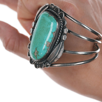 6.12" 60's Navajo silver cuff bracelet with turquoise - Estate Fresh Austin