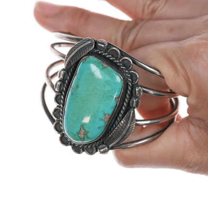 6.12" 60's Navajo silver cuff bracelet with turquoise - Estate Fresh Austin