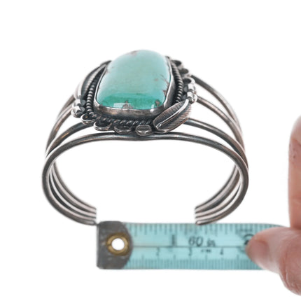 6.12" 60's Navajo silver cuff bracelet with turquoise - Estate Fresh Austin
