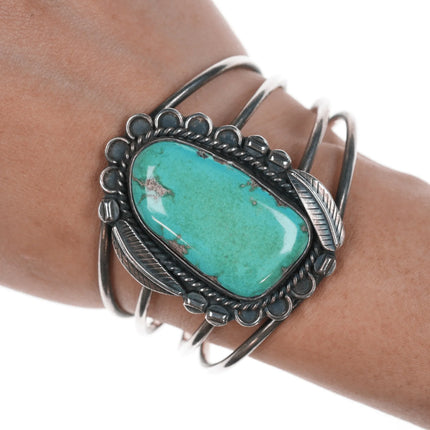 6.12" 60's Navajo silver cuff bracelet with turquoise - Estate Fresh Austin