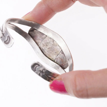 6.12" c1930's Ingot Silver Navajo bracelet with turquoise - Estate Fresh Austin