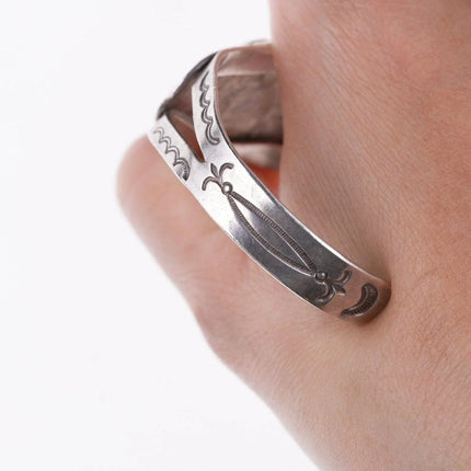 6.12" c1930's Ingot Silver Navajo bracelet with turquoise - Estate Fresh Austin