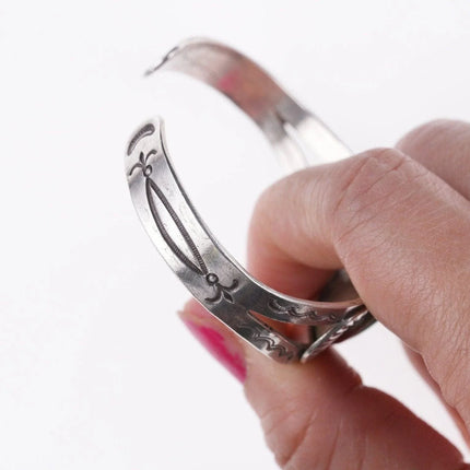 6.12" c1930's Ingot Silver Navajo bracelet with turquoise - Estate Fresh Austin