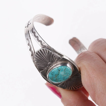 6.12" c1930's Ingot Silver Navajo bracelet with turquoise - Estate Fresh Austin