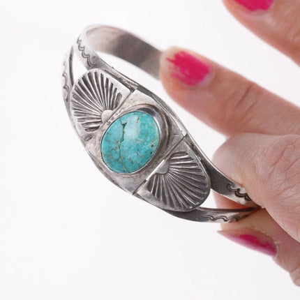 6.12" c1930's Ingot Silver Navajo bracelet with turquoise - Estate Fresh Austin