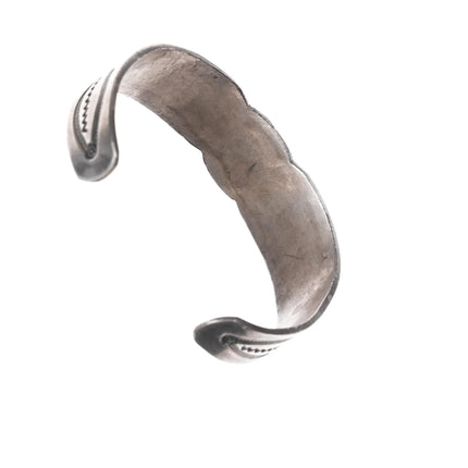 6.12" c1930's Native American intricately stamped cuff bracelet with turquoise - Estate Fresh Austin