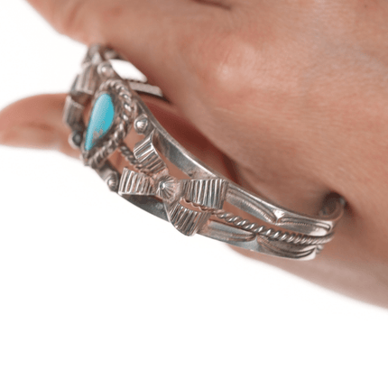 6 1/8" c1940's UITA - 22 Navajo silver cuff bracelet with turquoise - Estate Fresh Austin