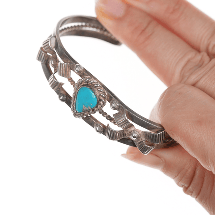 6 1/8" c1940's UITA - 22 Navajo silver cuff bracelet with turquoise - Estate Fresh Austin