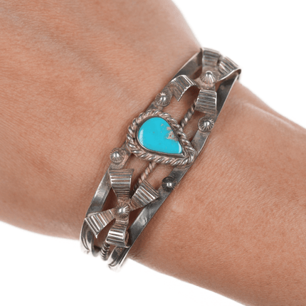 6 1/8" c1940's UITA - 22 Navajo silver cuff bracelet with turquoise - Estate Fresh Austin