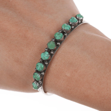 6.12" c1950's Zuni carved turquoise row cuff bracelet - Estate Fresh Austin