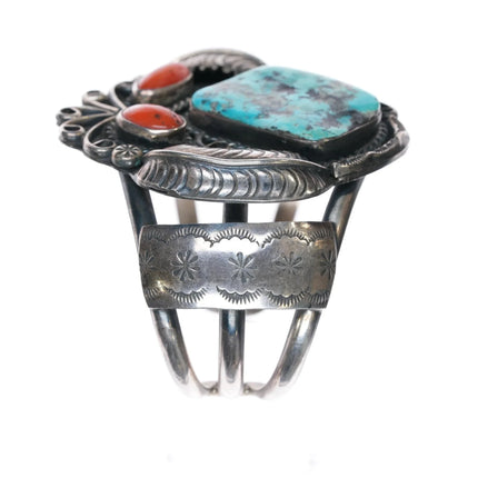 6.12" c1970's RVF Navajo sterling turquoise and coral cuff bracelet - Estate Fresh Austin