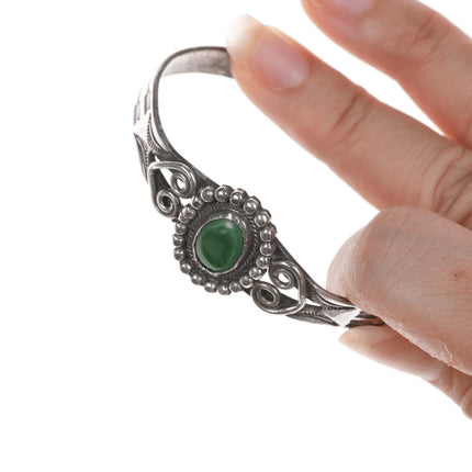 6.12" Chief Wolf Robe Hunt (1905-1977) Acoma silver cuff bracelet with turquoise - Estate Fresh Austin